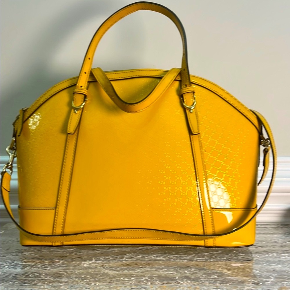 Gucci Guccissima Patent Leather Yellow Satchel ￼